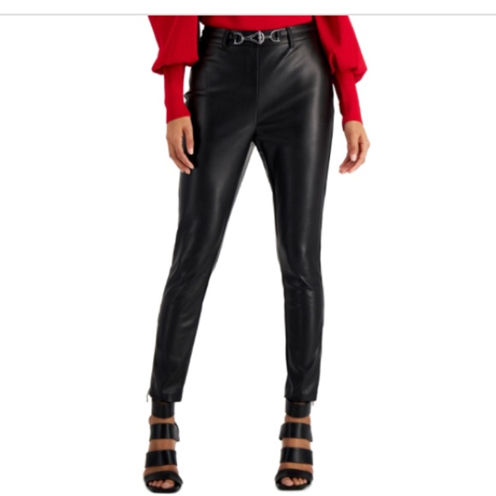 Inc International Concepts Faux-Leather Chain Belt Skinny Pants